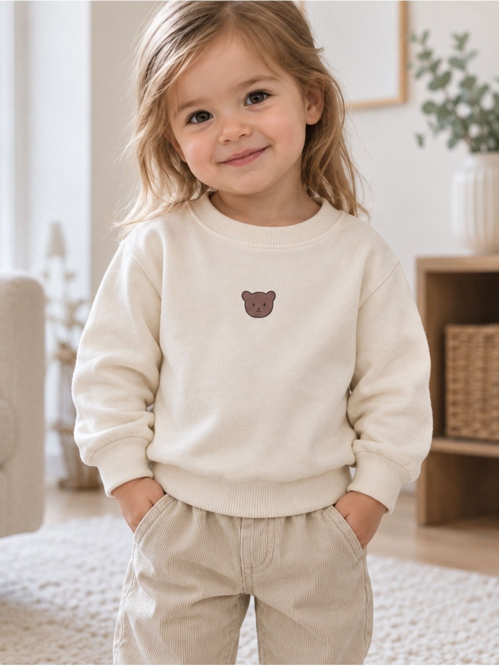 Ha Dal Home Kids Cream Teddy Bear Sweatshirt | Size 90 / 2T